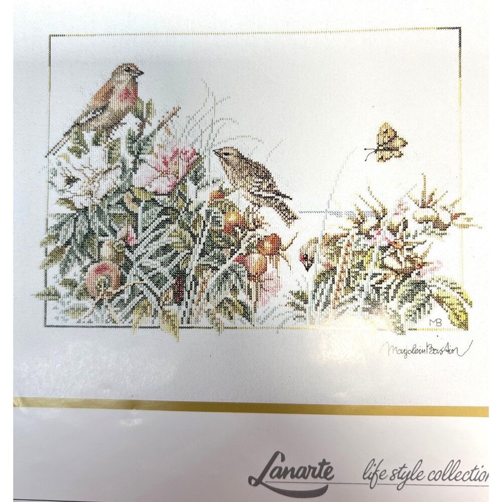 Lanarte  Bird & Butterfly Cross Stitch Pattern & Fabric No Thread, Or Color Cha